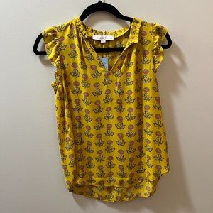 Loft Yellow/Gold Pink Floral Ruffle Shell - NWT